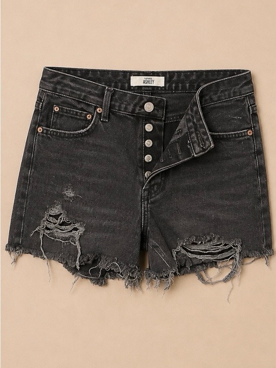 Ashley By 26 International Pants - Topshop Moto Ashley Black Distressed Denim Shorts Size US6 (UK10, EUR38)